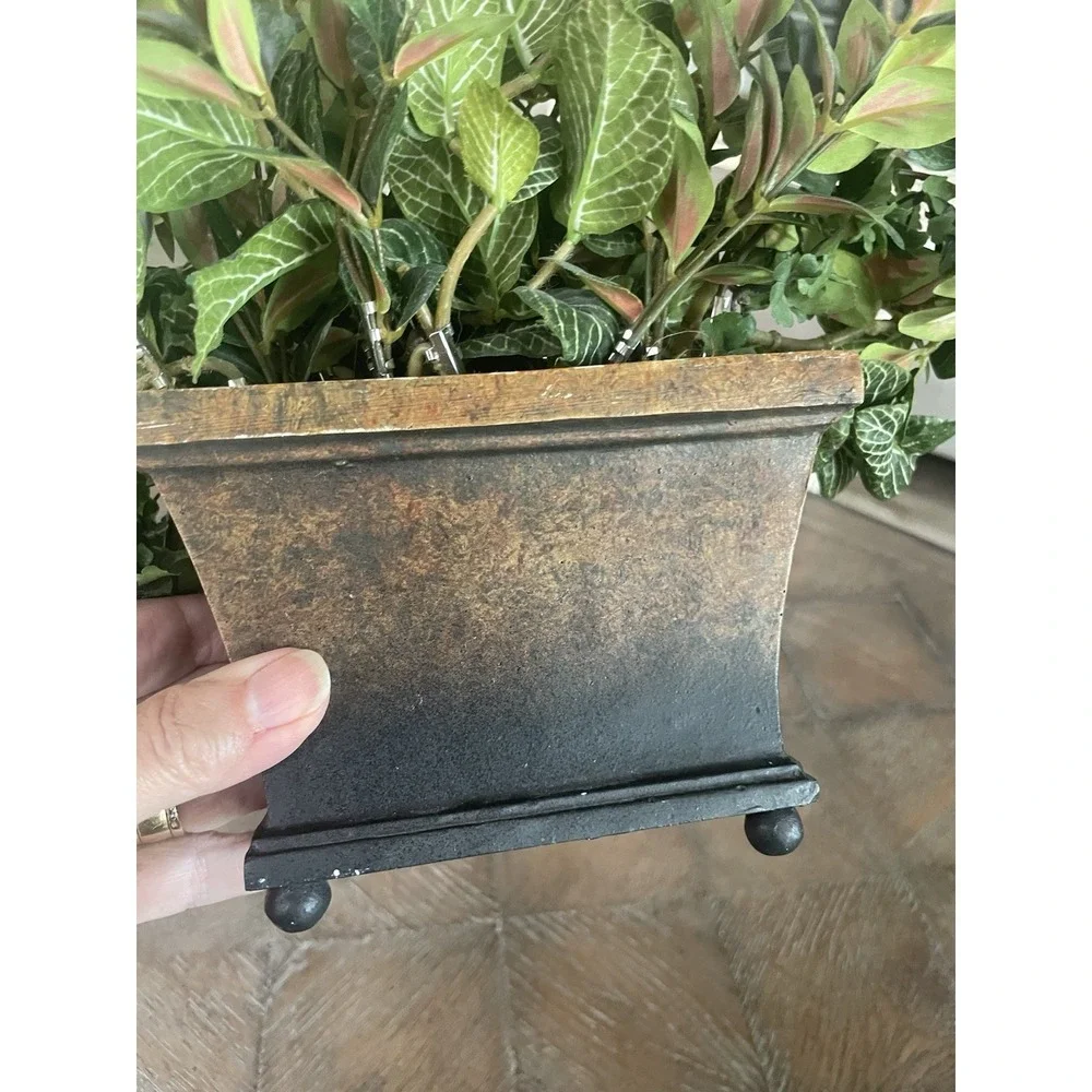 Faux Greenery & Berry Floral Arrangement Sm Resin Footed Container